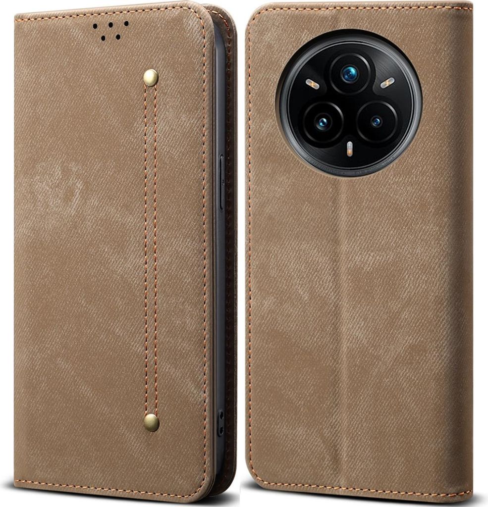 Hülle für Realme 14 Pro+ Leder Brieftasche Flip Bookstyle Schutzhülle mit Standfunktion Khaki