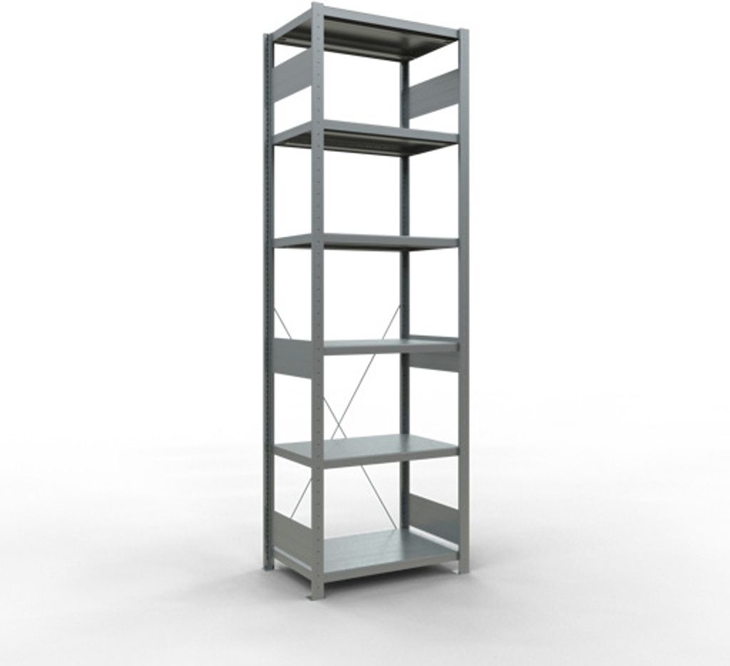 Schulte Fachbodenregal MULTIplus250 Stecksystem | Grundregal | HxBxT 250x75x50cm | 6 Ebenen | Fachlast 250kg | Verzinkt