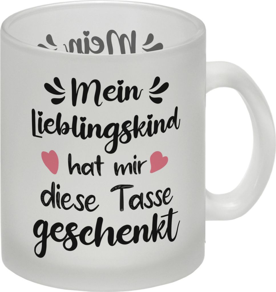 Lieblingskind Glas Tasse in weiß zum Mutter und Vatertag