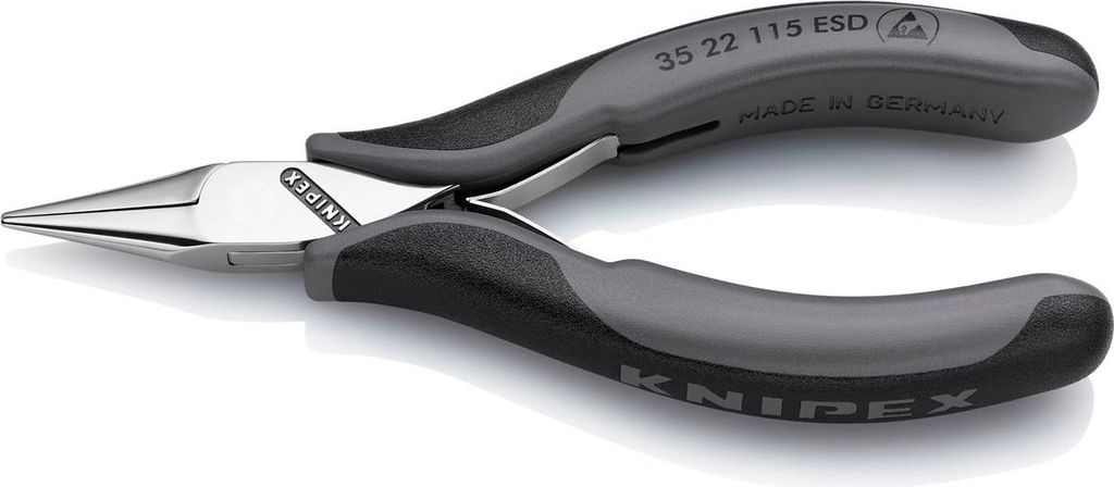 Knipex Elektronik-Greifzange DIN ISO9655 L115mm flach-rund ESD spiegelpoliert 2K-Hüllen - 35 22 115 ESDSB