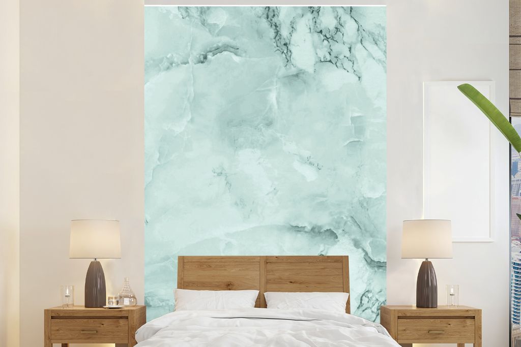 MuchoWow Fototapete für Wohnzimmer oder Schlafzimmer Wandtapete Vinyl Motivtapete Marmor - Adern - Grün - 155x240 cm - Tapete