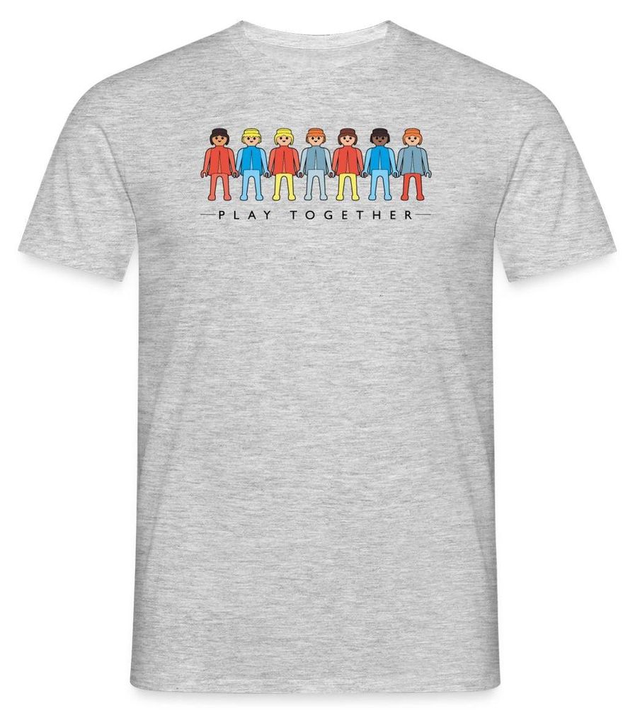 Spreadshirt PLAYMOBIL Figuren Play Together Männer T-Shirt, S, Grau meliert