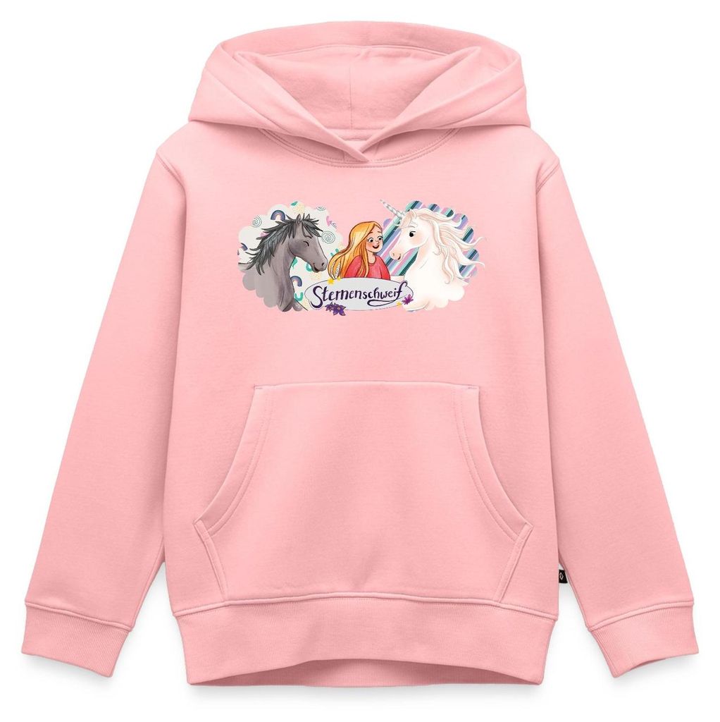 Spreadshirt Sternenschweif Laura Mit Pferd Und Einhorn Kinder Premium Hoodie, 134/140 (8 Jahre), Rosa