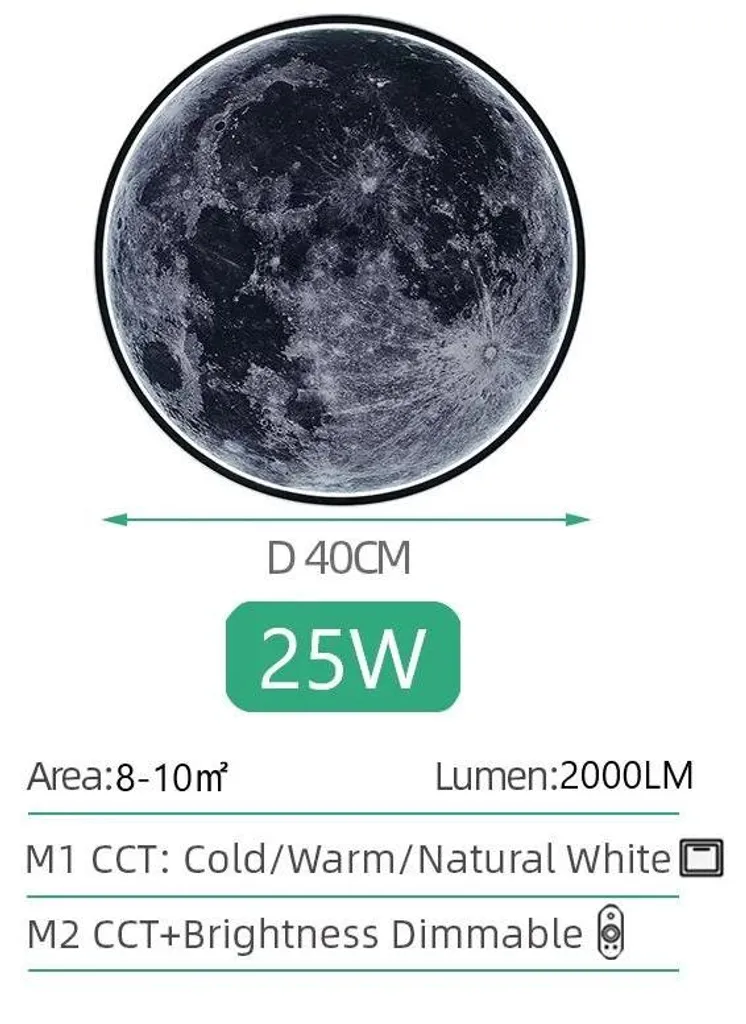 Applique lune 40cm à intensité variable et télécommande pour chambre - 2