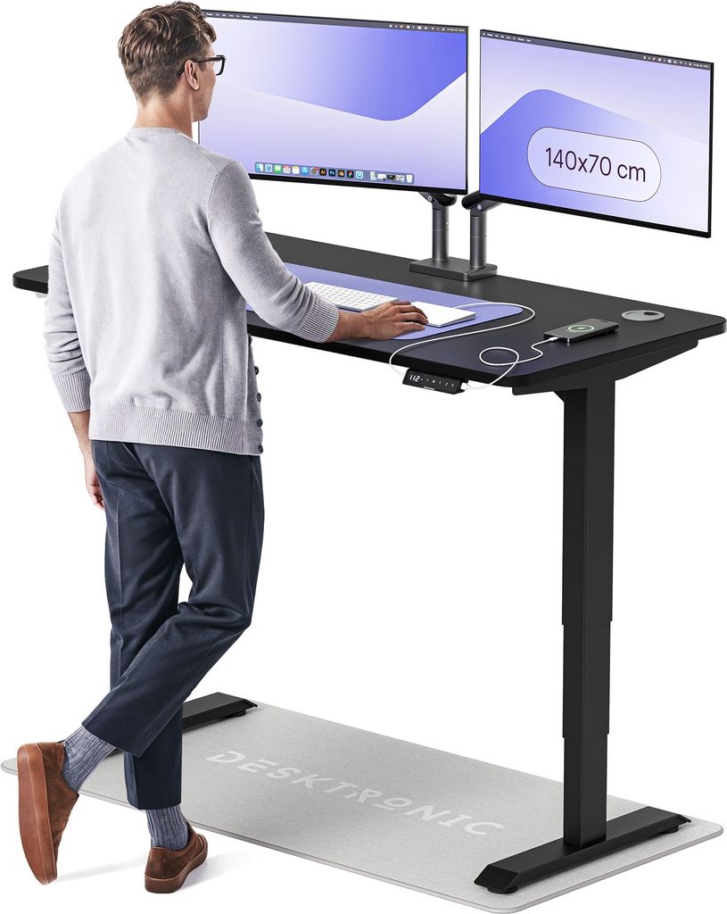 Desktronic HomePro Elektrisch höhenverstellbarer Schreibtisch 140x70cm Schwarz/Schwarz mit Memory-Funktion, Anti-Kollisions Technologie, USB-A und...
