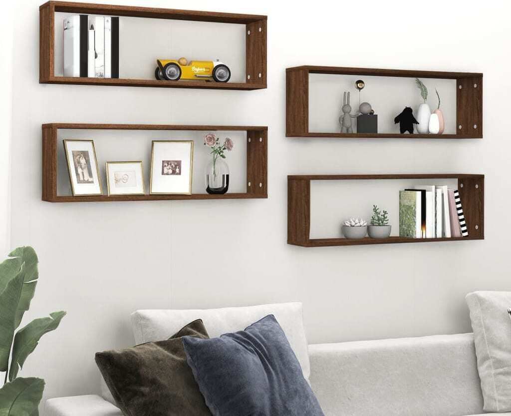 The Living Store Wandregale 4 Stk. Braun Eichen-Optik 80x15x26,5cm Holzwerkstoff