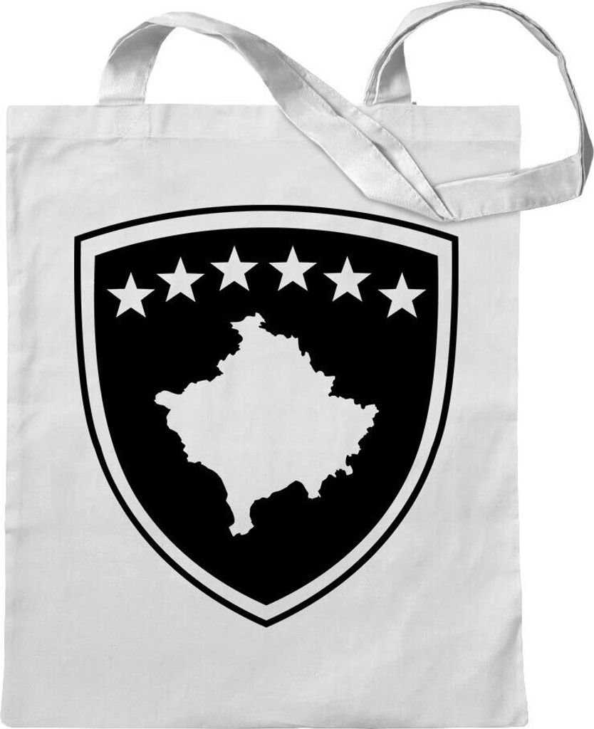 Kiwistar - Baumwolltasche - weiss - Kosovo Wappen - Tragetasche Stoffbeutel Umhängetasche langer Henkel