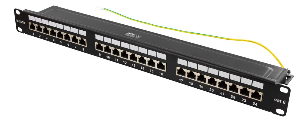 Panneau Brassage 24 Ports Cat6 10Gbit/s STP Métal Noir 1U Rack 19"