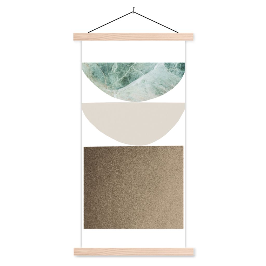 MuchoWow Textilposter Geometrische Formen - Minimalismus - Pastell 60x120 cm mit holzfarbenen Rahmen - Holz