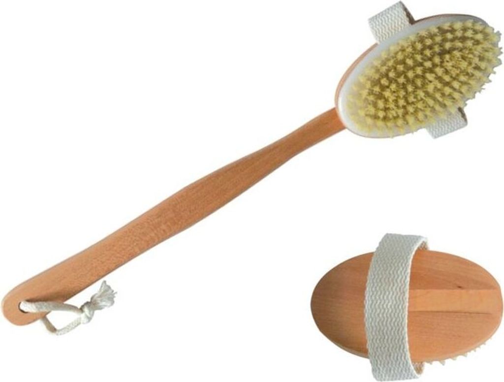 MSV Massagebürste Rückenbürste, Badebürste aus Holz mit langem Stiel Körper-Peeling - Bürste ist abnehmbar