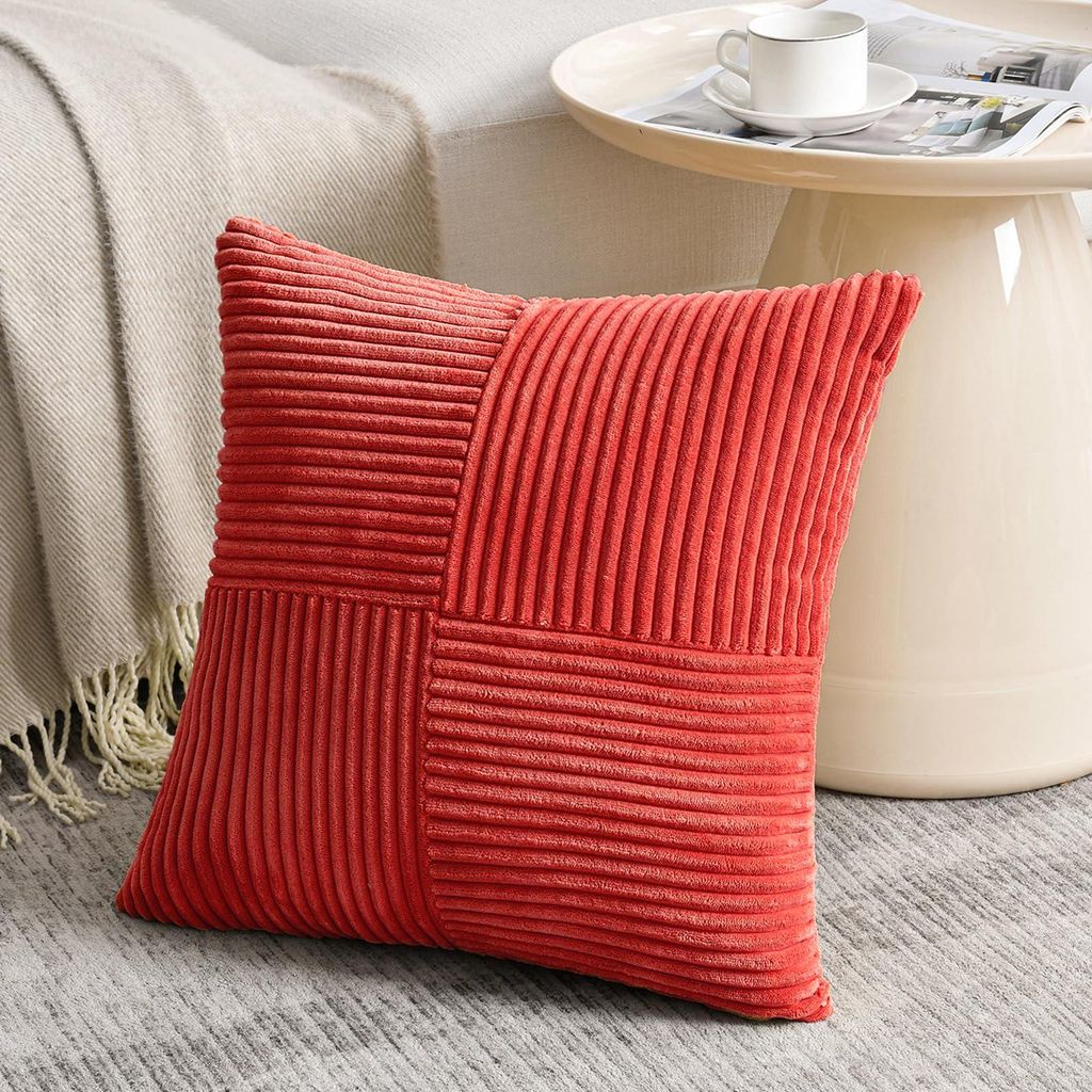 1 roter Kissenbezug, 45 x 45 cm, weicher Cord, dekorativer Kissenbezug, Sofakissen, Boho-Dekoration für Sofa, Schlafzimmer, Wohnzimmer, Balkon