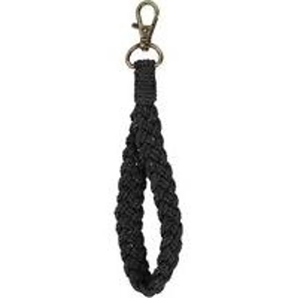 Cordon de téléphone noir en macramé avec porte-monnaie et mousqueton