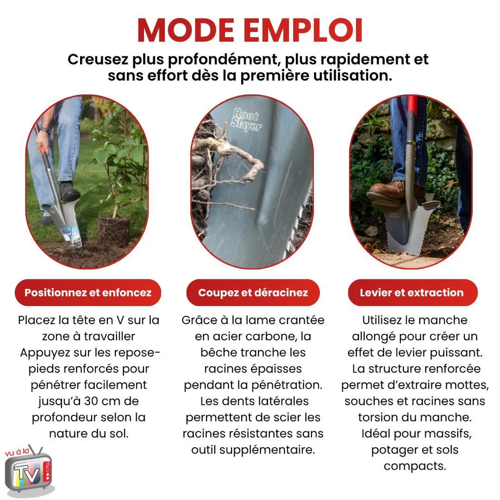 Bêche de jardinage XL Root Slayer pour creuser et couper les racines - 11