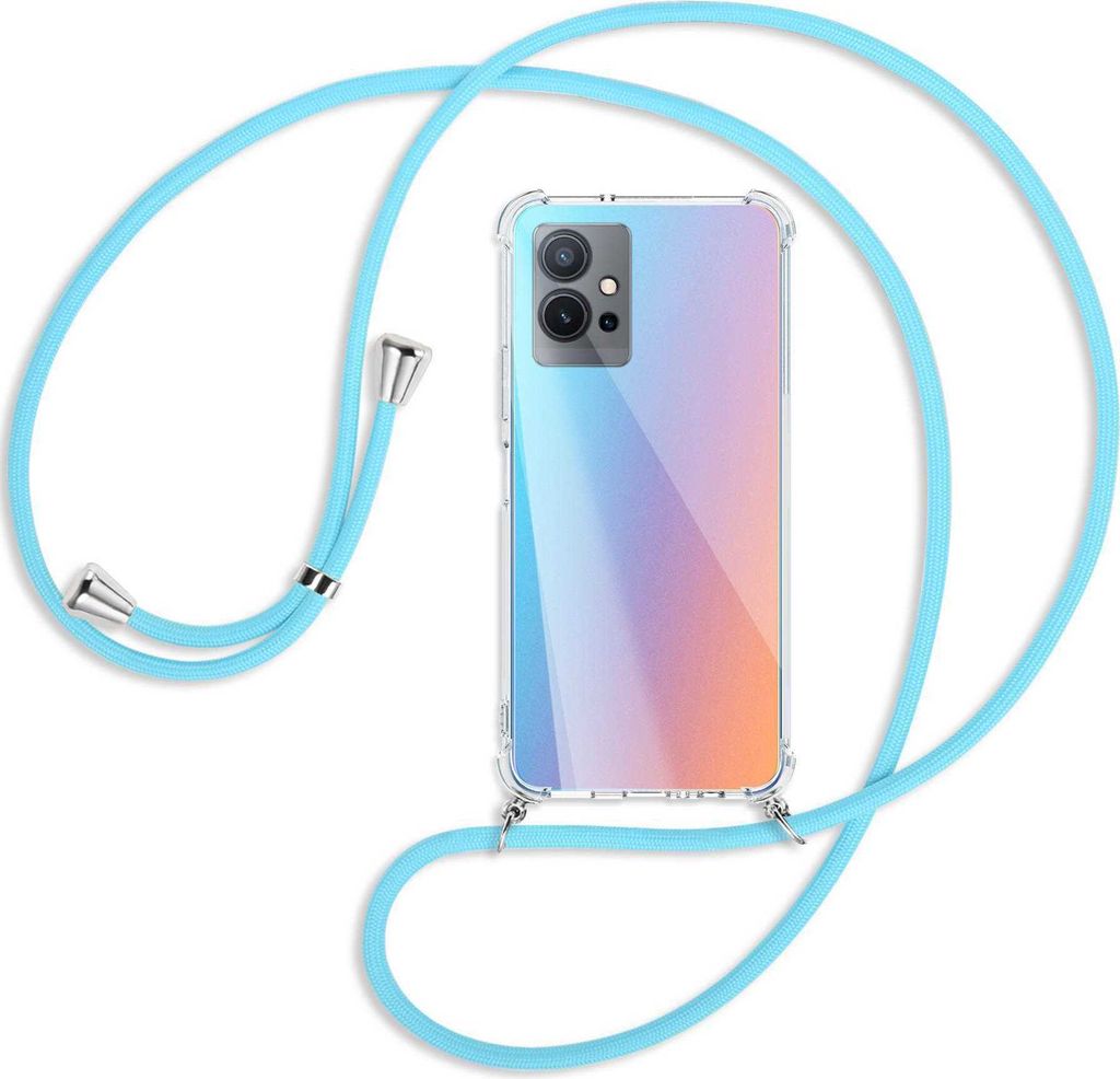 Handykette Backcover-Schutzhülle mit Band (Metall silberfarben) für vivo Y55 5G, vivo Y75 5G - himmelblau