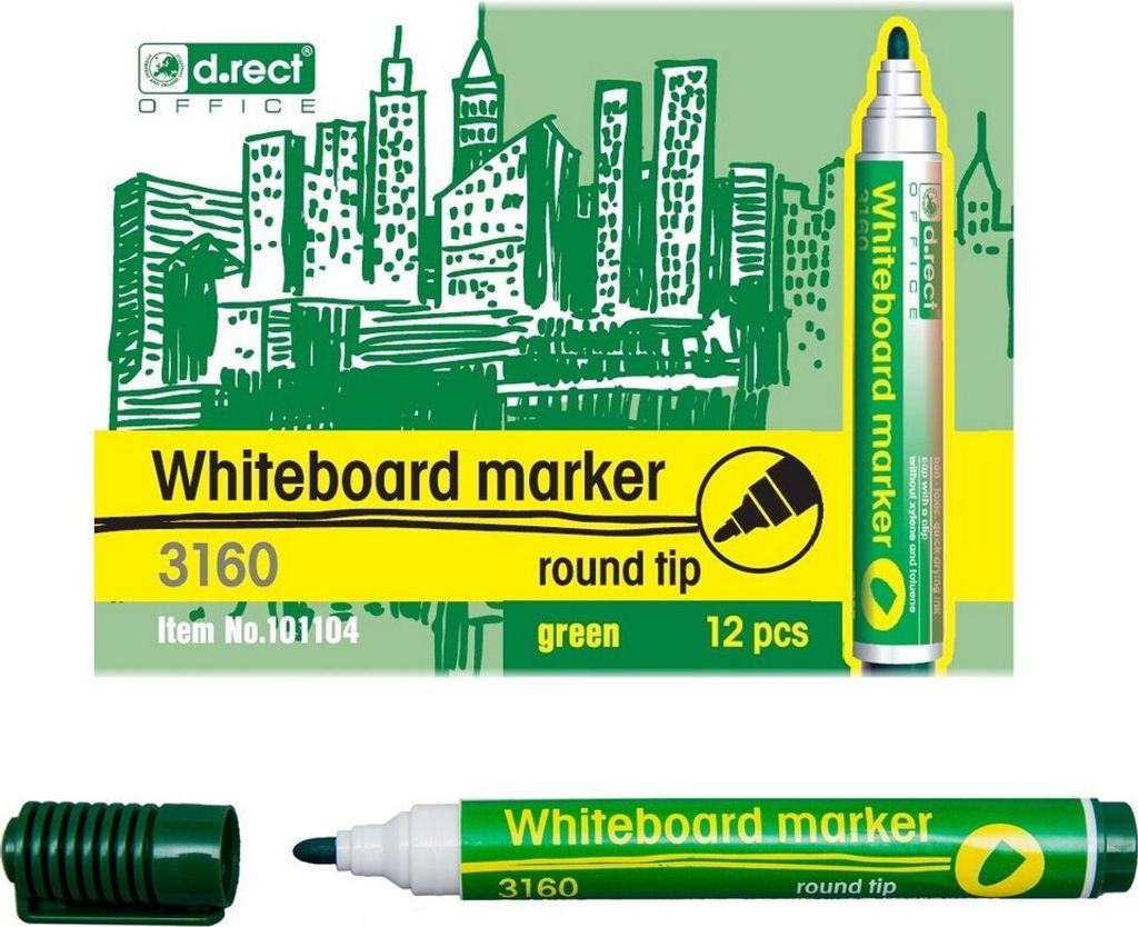 D.RECT 3160 Whiteboard Marker für Whiteboards und Flipcharts, abwischbar Glasboard Marker Rundspitze