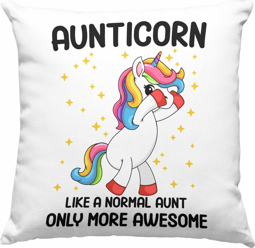 Trendation - Tante Aunticorn Geschenk Deko-Kissen mit Füllung 40x40 Geschenkidee Beste Tante Deko-Kissen mit Füllung 40x40 Geschenk Lustig (Rosa)