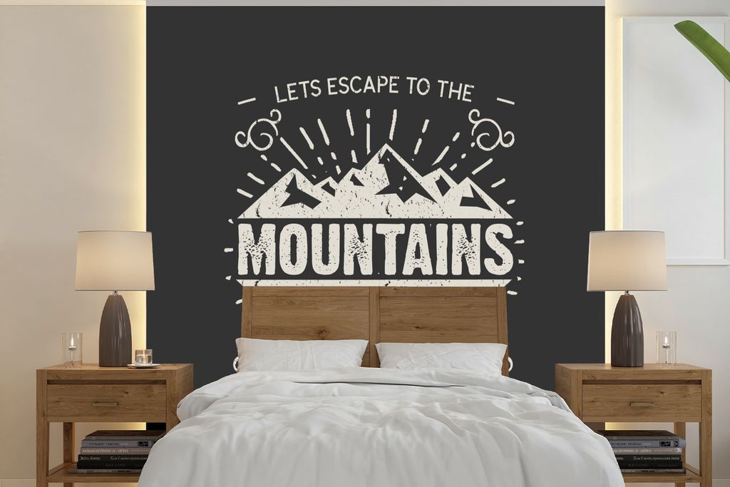 MuchoWow Fototapete für Wohnzimmer oder Schlafzimmer Wandtapete Vinyl Motivtapete Jahrgang - Berg - Grau - 280x280 cm - Hintergrundbild