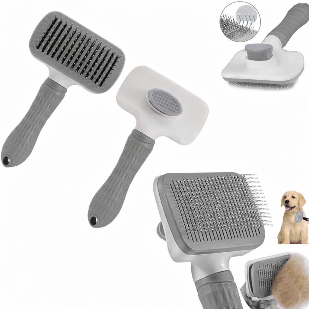 Tierhaarkamm Tierhaarbürste Fellbürste selbstreinigende Hundebürste Katzenbürste grau