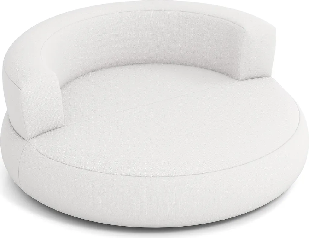 Canapé pneumatique rond blanc revêtement lin avec dossier ergonomique