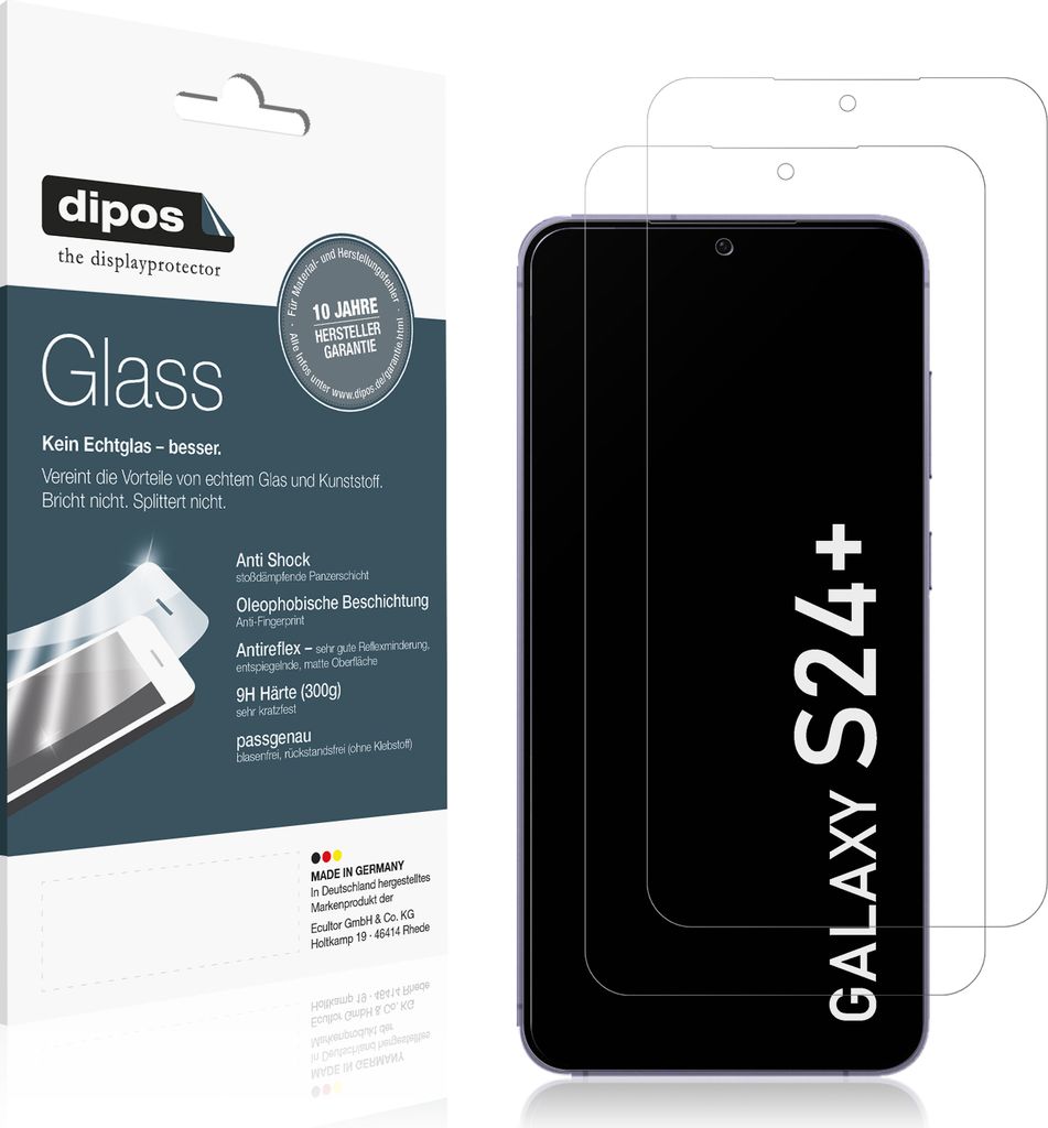 2x Schutzfolie für Samsung Galaxy S24+ matt - Anti-Shock 9H Folie dipos Glass Kunststoffglas