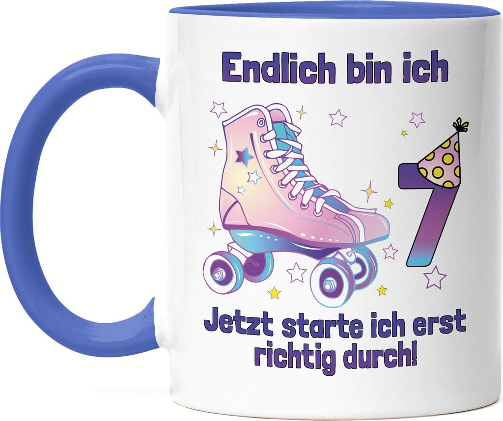Endlich Bin Ich 7 Jetzt Starte Ich Erst Richtig Durch! Tasse Schwarz Alles Gute Happy Birthday Rollschuhe Geburtstag