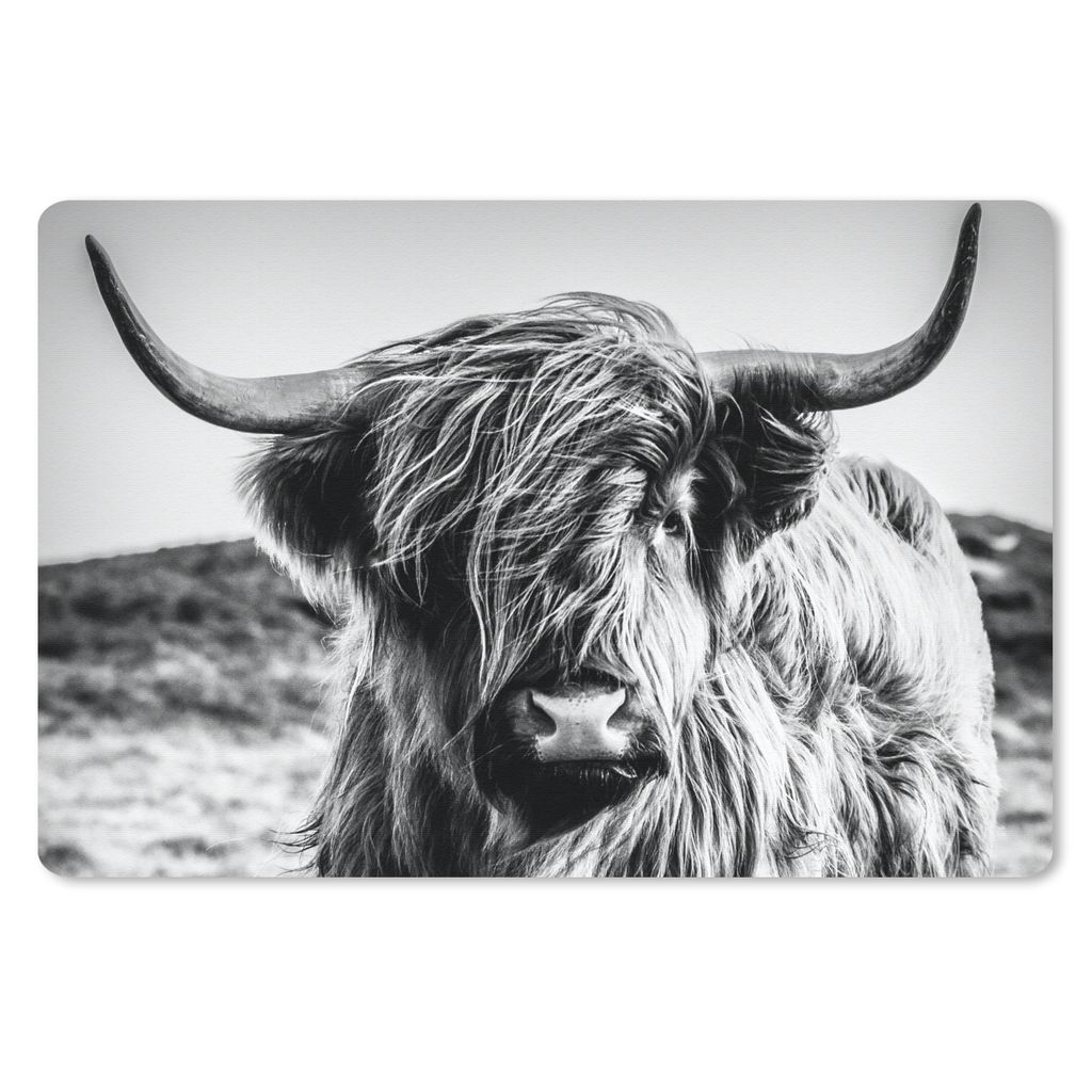MuchoWow Mauspad Mousepad Schottischer Highlander - Natur - Kuh - Schwarz - Weiß 27x18 cm - Mousepads - Maus Mat - Pad - Mausunterlage - Büroar...