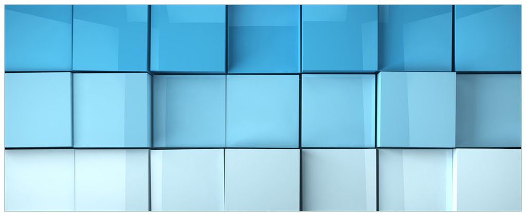 Wallario Wandbild aus Acryl, 125 x 50 cm, freischwebende Optik - Blau-weiße Kisten Schachteln Muster