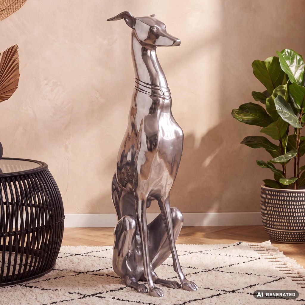 FineBuy Dekoration Design Dog aus Aluminium silbern Produktbild  KI-generiertes Bild