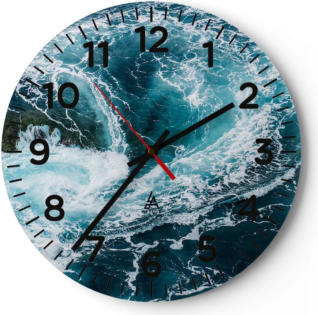 Wanduhr - Rund - Glasuhr - Wasser Stein Welle - 40x40cm - Produktbild 
