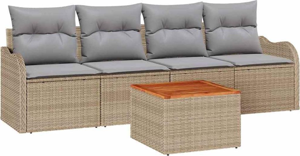 Gartensofa-set mit Kissen 5 pcs Beige Poly-Rattan
