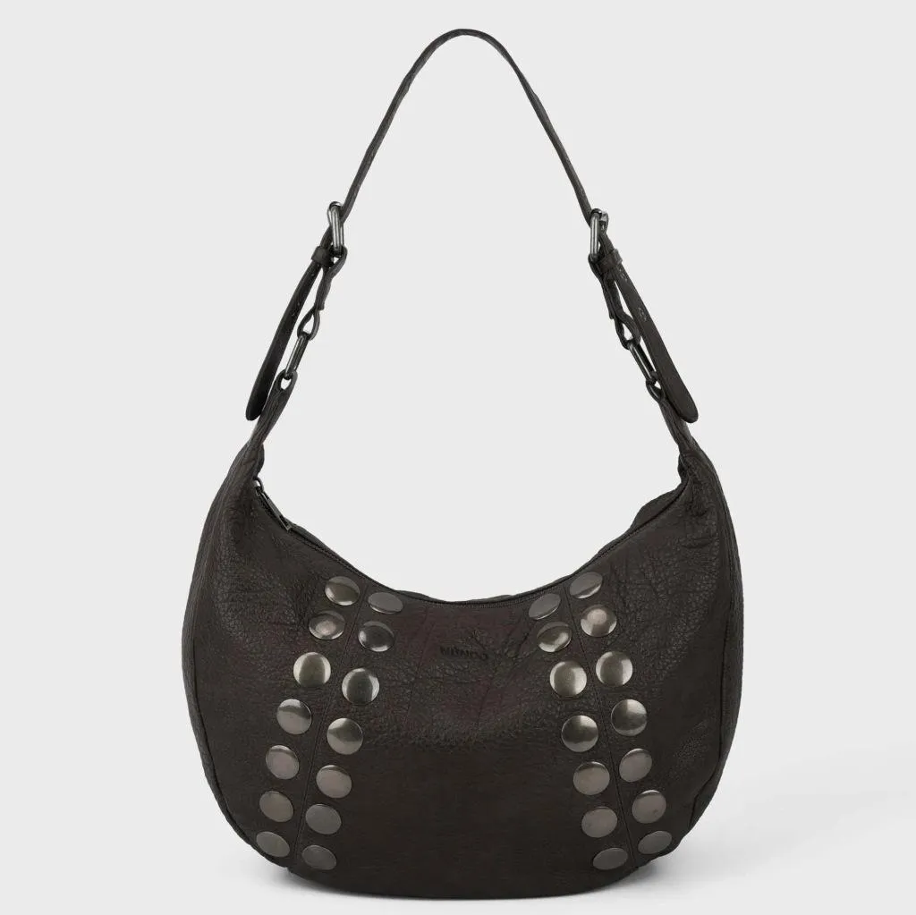 Sac Nunoo Stella Small en cuir marron vintage avec rivets argentés