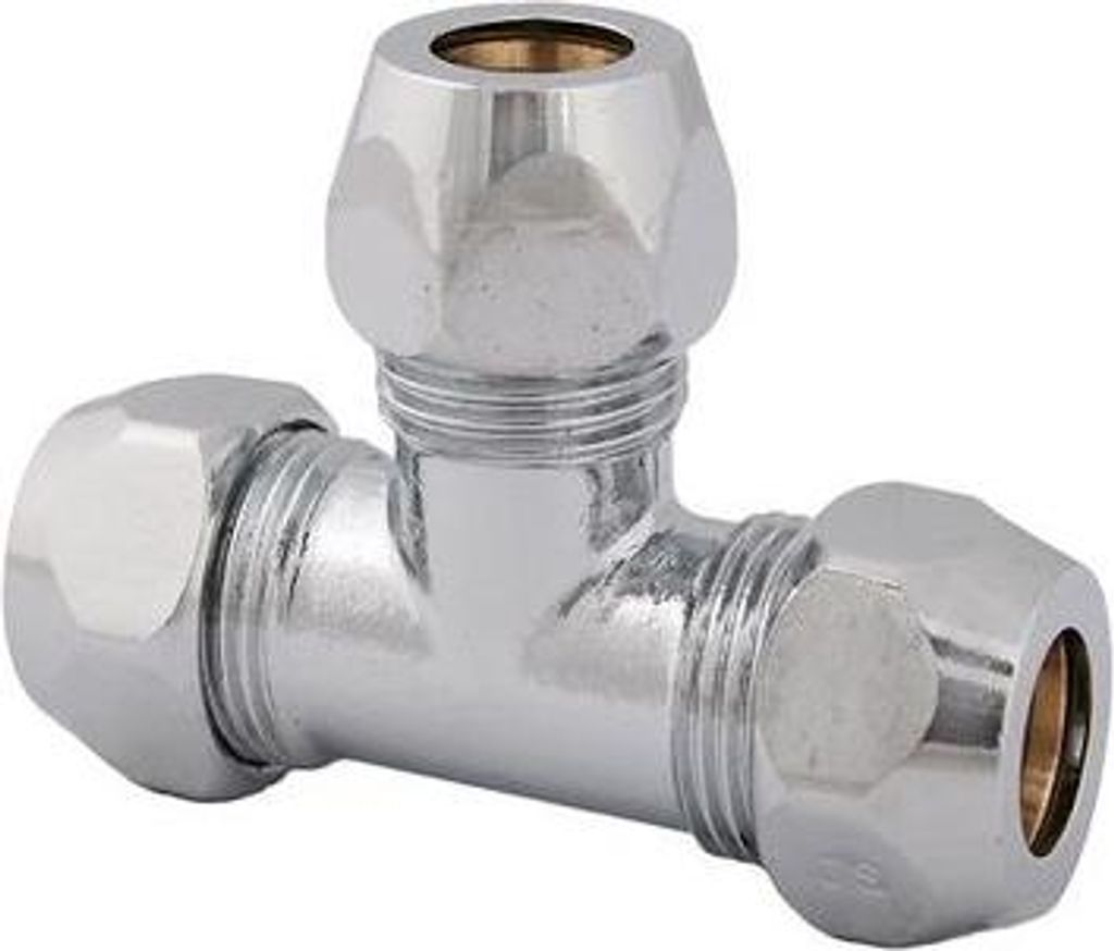 Js T-Stueck M. 3 Quetschverschr. Dn8,3/8"X8Mm,Verchromt