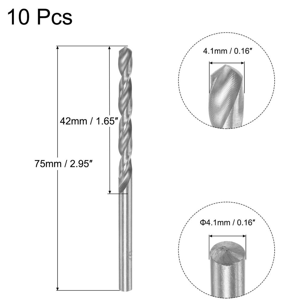 10 Stk. Spiralbohrer Metall 4,1mm HSS W6542 Mikrobohrer Voll Geschliffen Bohrer fš¹r Baustahl Kupfer Aluminium 75mm L?nge