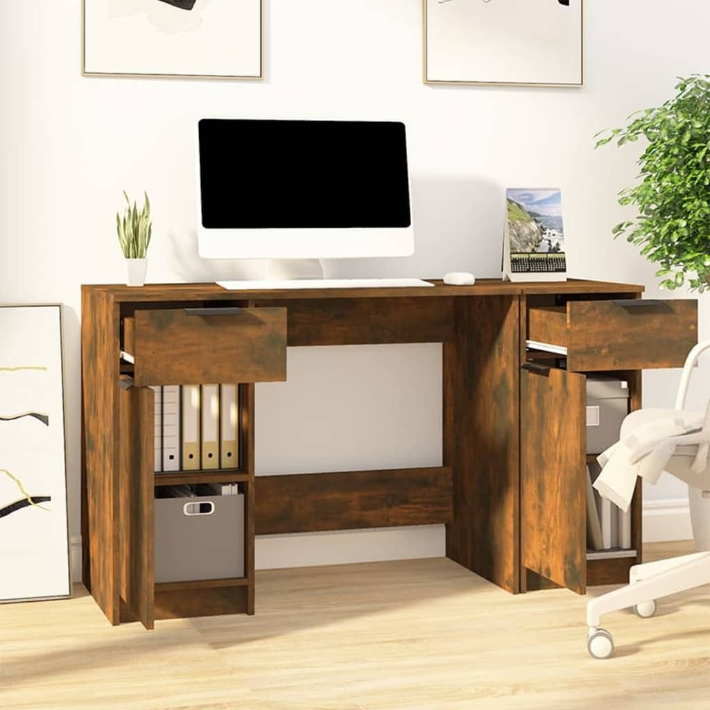 Maison Exclusive - Schreibtisch mit Beistellschrank Räuchereiche Holzwerkstoff