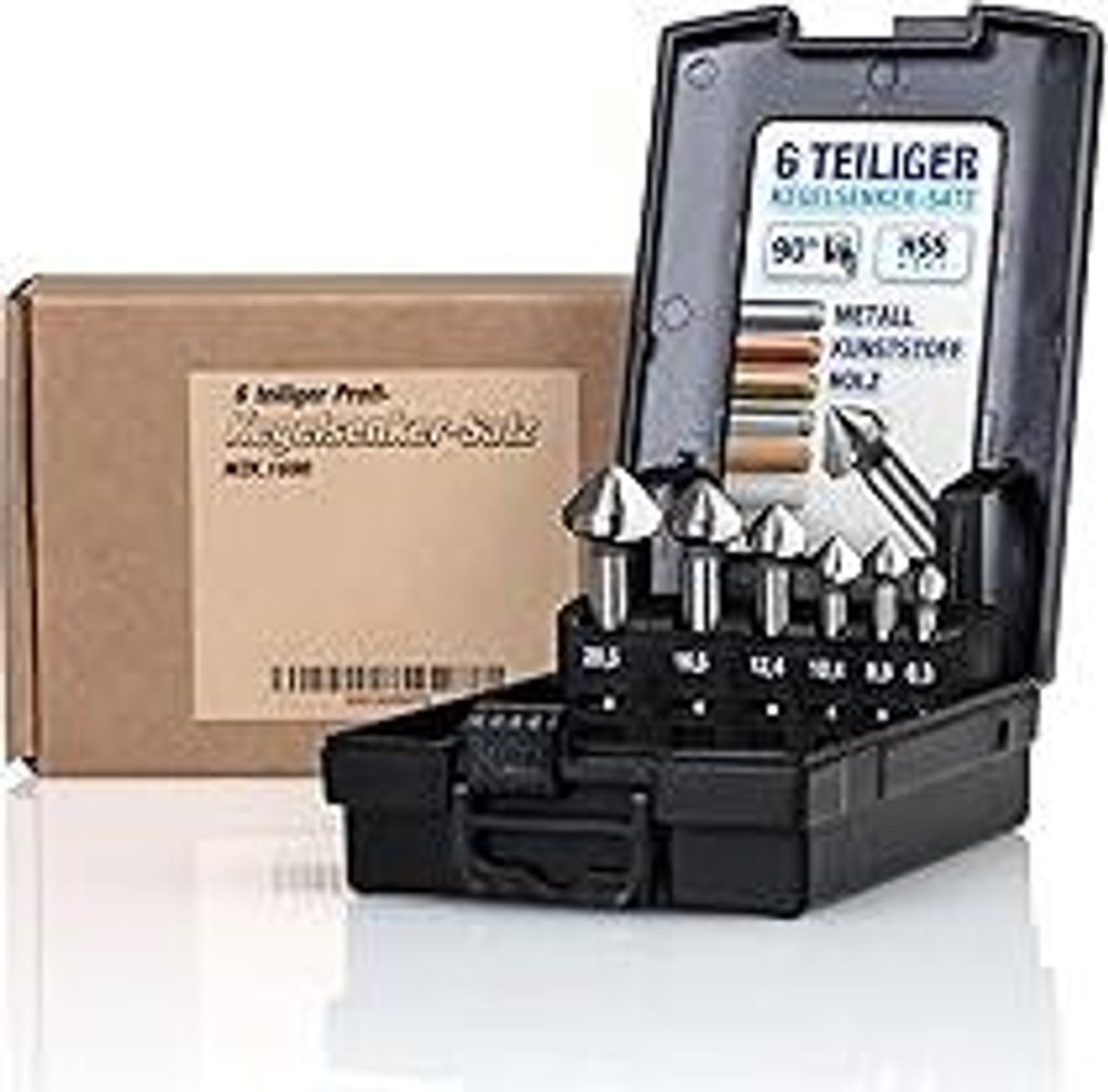 NTG Kegelsenker Set, 6,3-20,5 mm, 6-tlg, Kegelsenker 90°, HSS Stahl, Senker u. Entgrater für Holz, Metall und Kunststoff inklusive Aufbewahrungsb...