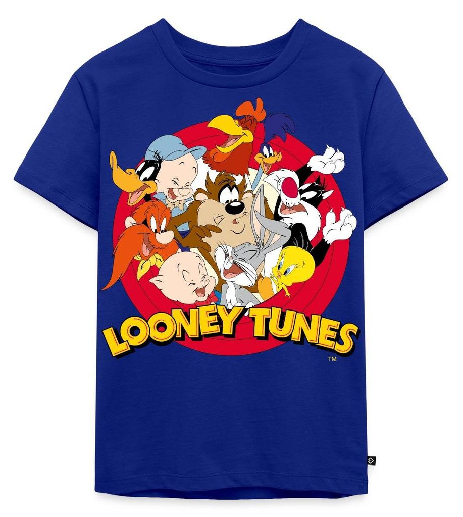 Spreadshirt Looney Tunes Bugs Bunny Logo Gruppenbild Kinder Premium T-Shirt, 134/140 (8 Jahre), Royalblau