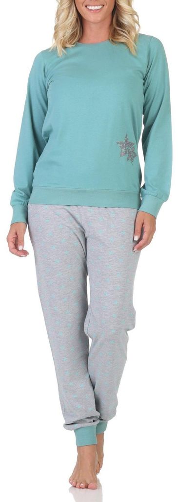 Normann Damen Schlafanzug Pyjama langarm in Sterne Optik ; Produktbild 