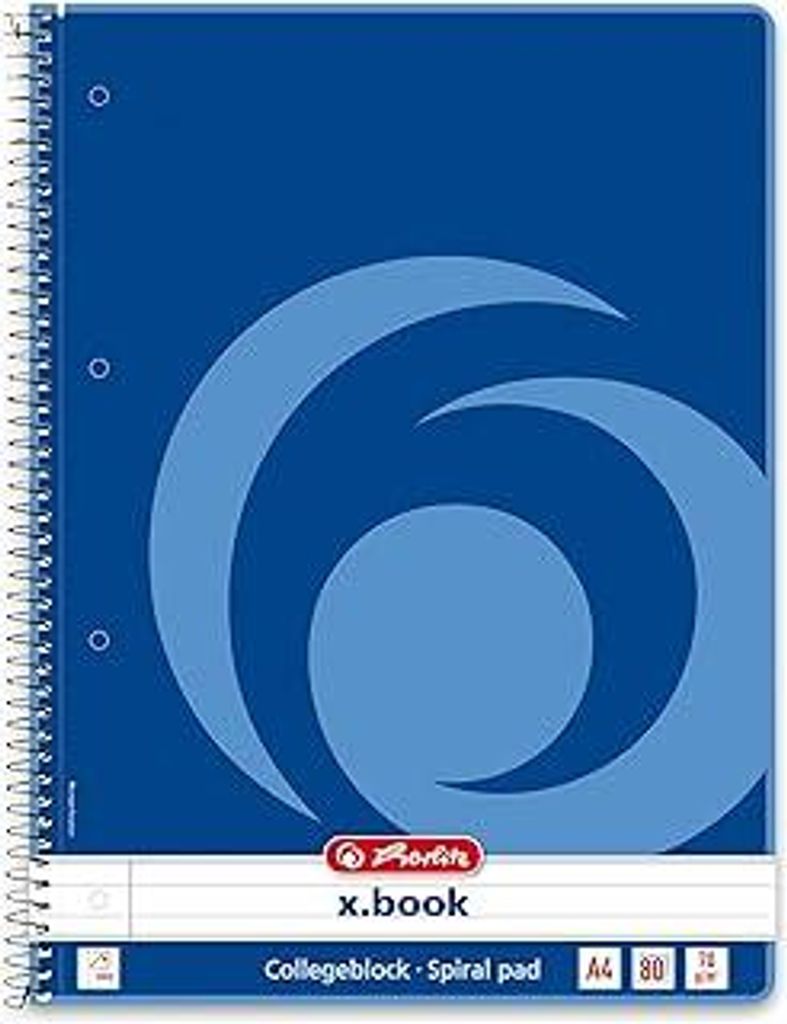 herlitz Collegeblock x.book A4, liniert, 160 Seiten, Rand innen, 1 Stück
