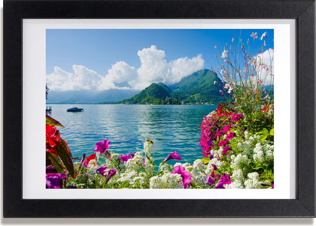 Bild 30x20 MDF-Rahmen, Wandkunst Blumen auf dem See