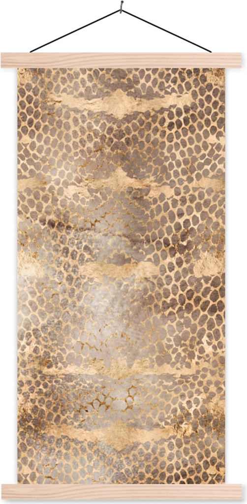 MuchoWow Textilposter Schlangendruck - Gold - Braun 60x120 cm mit holzfarbenen Rahmen - Holz