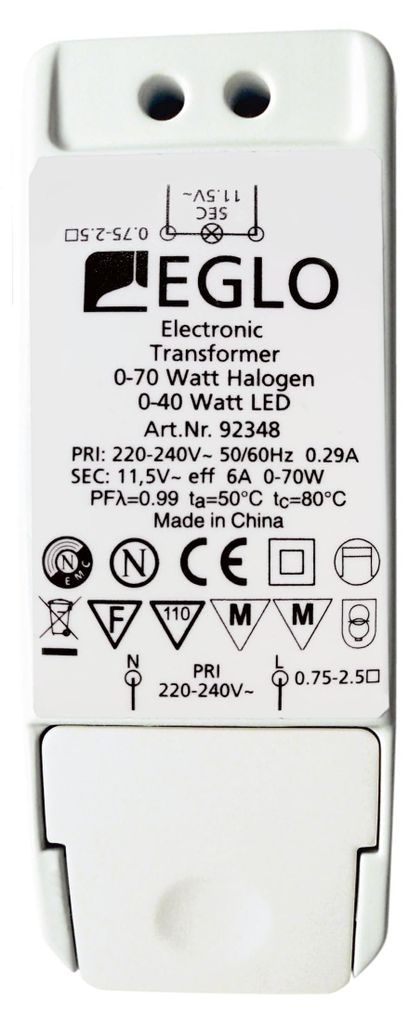 EGLO 92348, Herkömmlicher Beleuchtungstransformator, Weiß, Produktbild 
