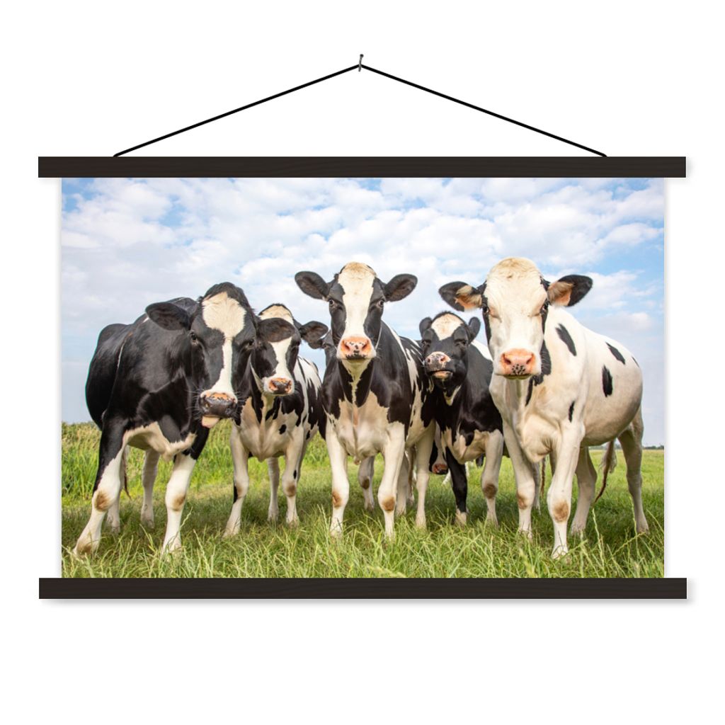 MuchoWow Textilposter Kühe - Weide - Tiere - Natur - Gras 90x60 cm mit schwarzem Rahmen - Aufhängungssatz