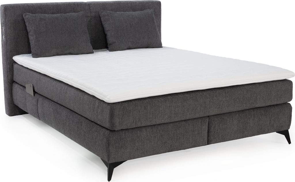 Boxspringbett 160x200 cm H4 Federkernmatratzen Bonell Topper in Chenille Dunkelgrau / 20043