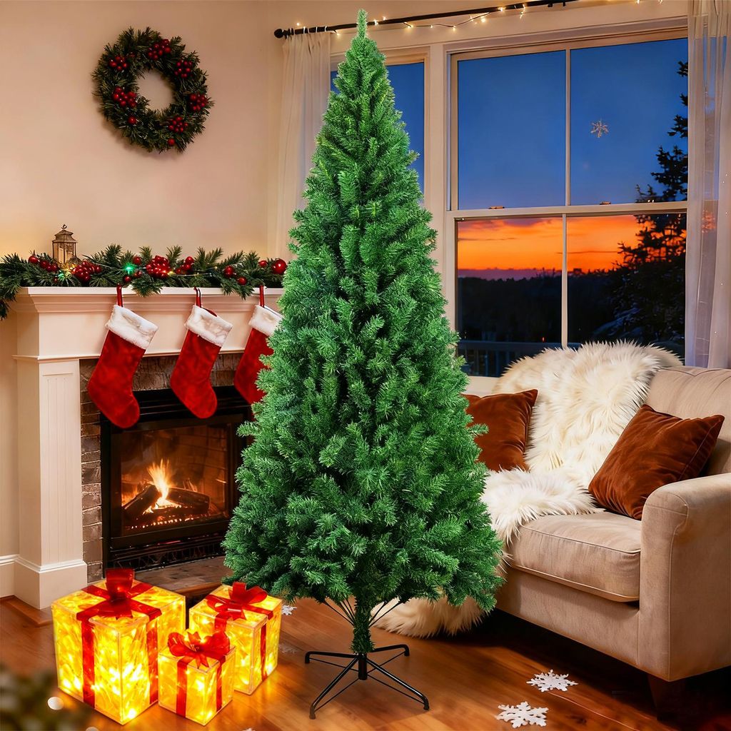 ZMH Künstlicher Weihnachtsbaum 210 cm mit 3 Set Geschenkbox Geschenke Leucht LED 8 Lichtmodi Christbaum PVC Nadeln für Innenräume Weihnachtsdeko