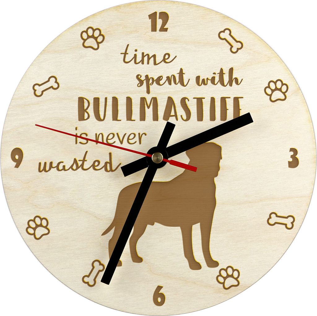 Bullmastiff - Uhr mit Hund, Holzuhr mit Gravur, personalisierte Uhr von Art-Dog