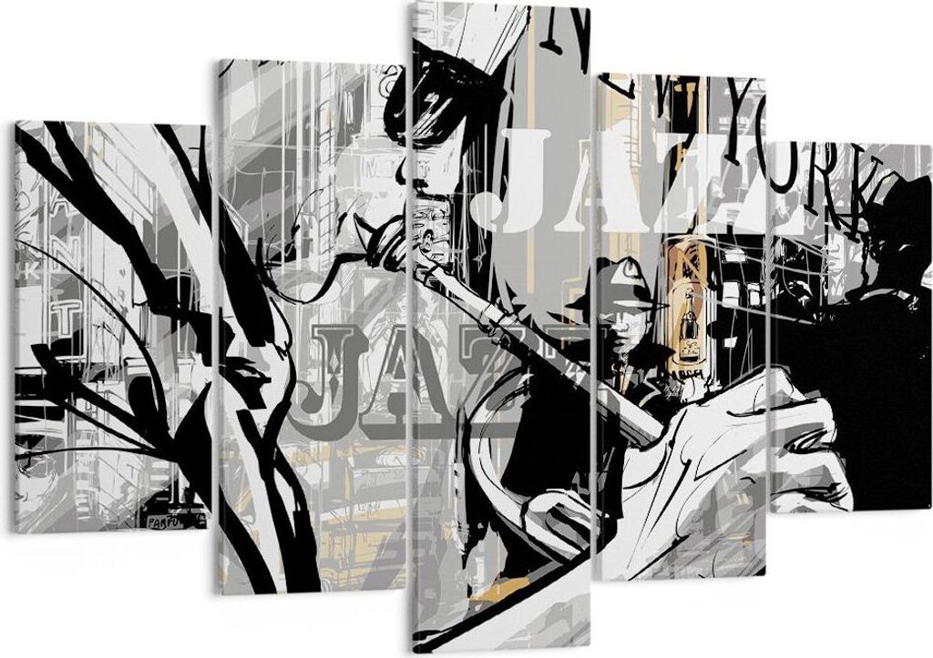 Bild auf Leinwand - Leinwandbild - Jazz Musik Musiker - 150x100cm - Wand Bild - Wanddeko - Leinwanddruck - Bilder - Kunstdruck - Wanddekoration - L...