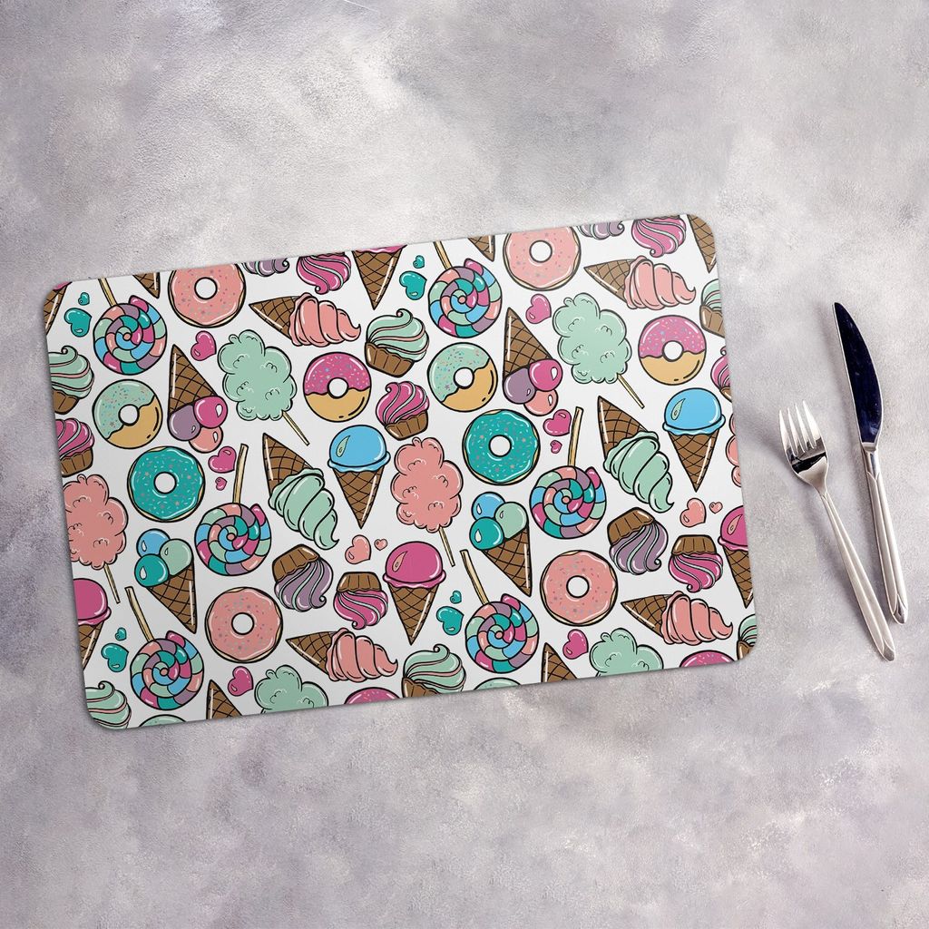 Tischset 6x45x30 cm + 6x10fi cm Platzset Tischmatte Platzmatte Untersetzer - süße Eis und Krapfen