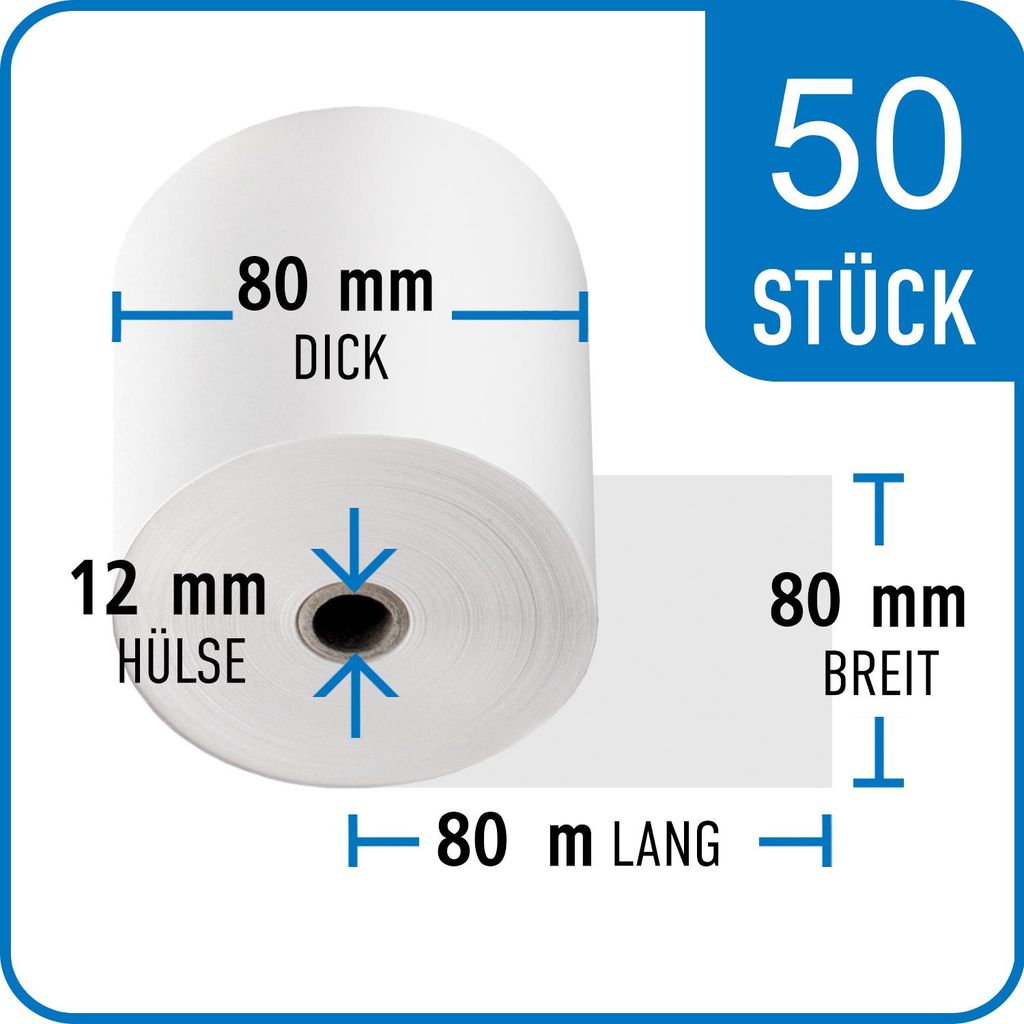 Thermorolle 80 mm x 80 mm x 12 mm x 80 m | 55 gr. | VPE 50 Produktbild 