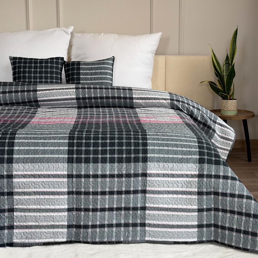 Tagesdecke Zweiseitige Bettüberwurf Allzweckdecke Steppdecke TAVIRA Sofa Bett Decken XXL Dunkelblau Rosa Violet (3 TLG Set) 220x240cm + 2 Kissenbe...