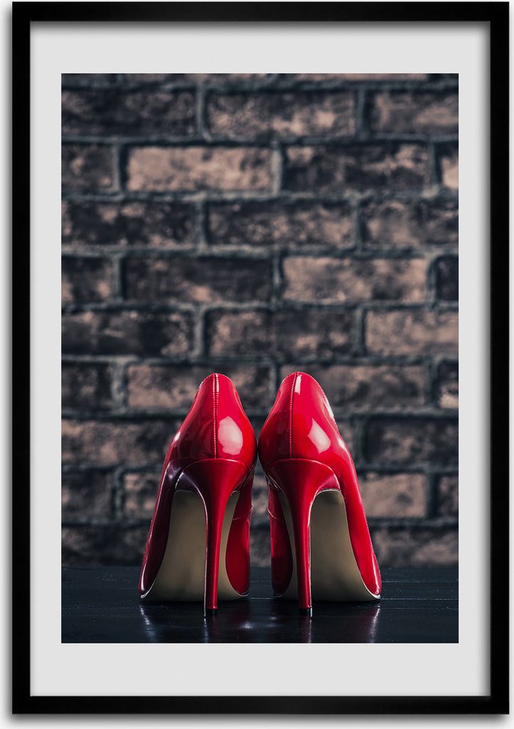Bild - Bilderrahmen - 50 cm x 70 cm - MDF - Rahmen - Wandkunst Rote High Heels